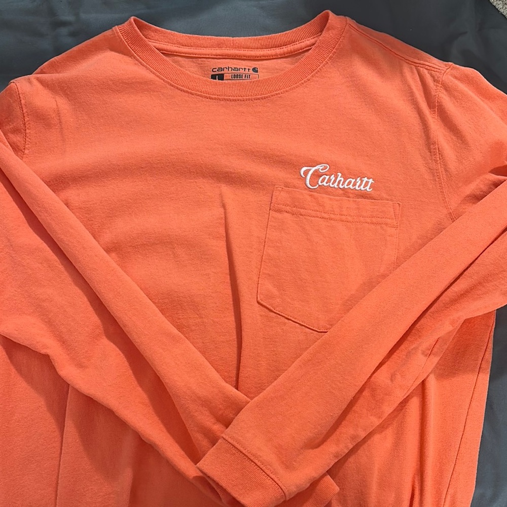 Carhartt Coral Orange Long Sleeve Tee for Everyday Comfort- Sz L